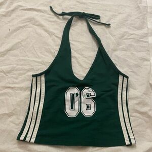 Edikted Dark Green Halter Crop Top with White Stripes